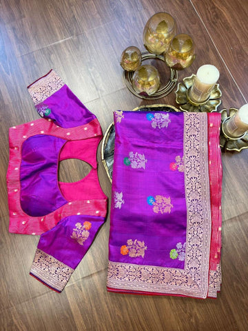 Pink and Purple Combination Fancy Kota and Banaras Fusion