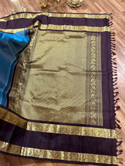 Blue and brown Space Border Gadwal Pattu