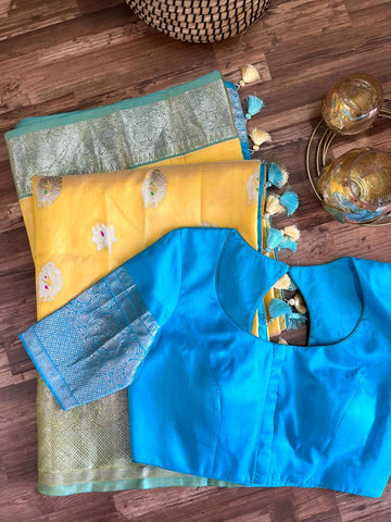 Yellow and Sea blue Venkatgiri Silk