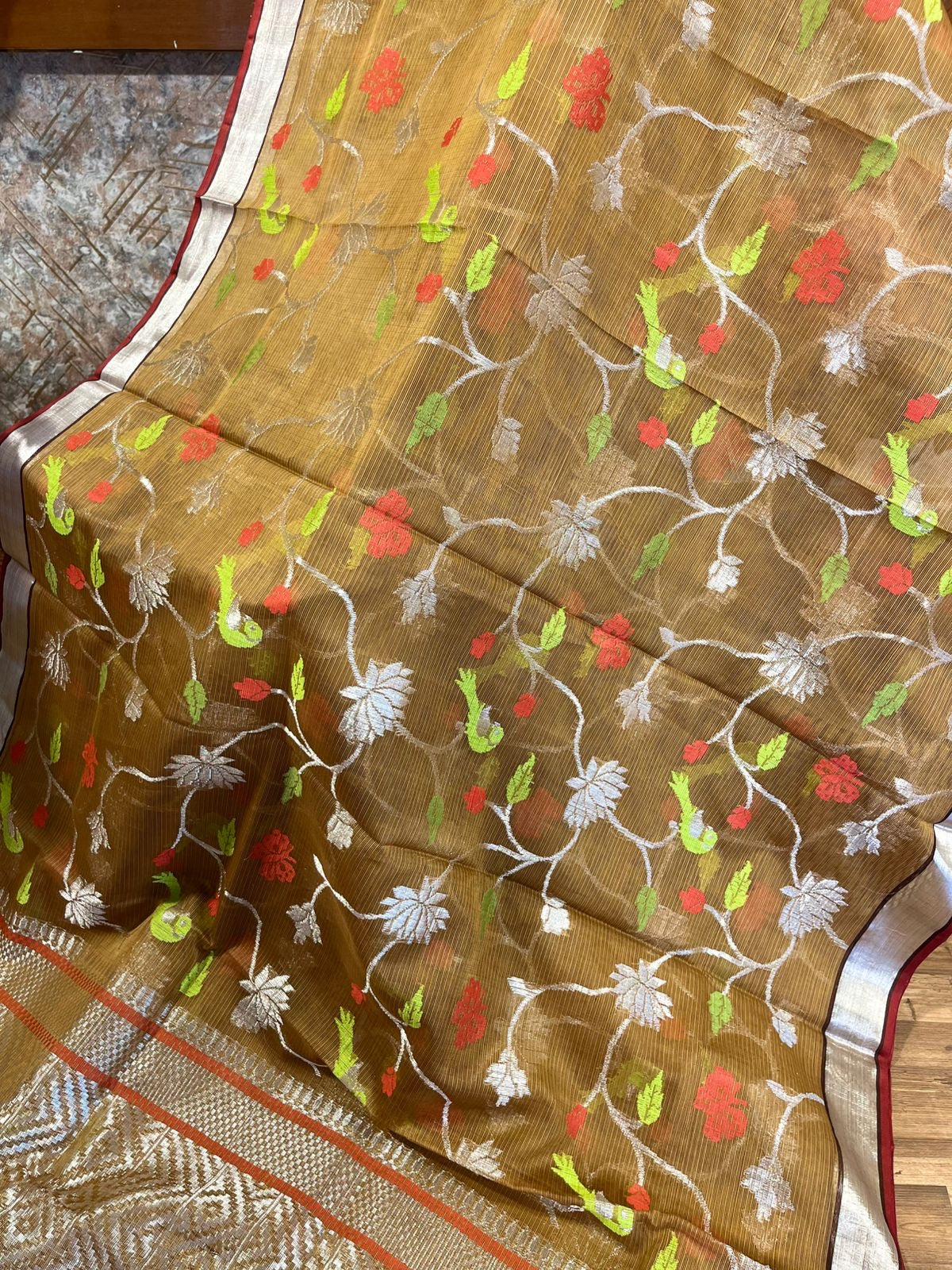 Designer All Over Jaal Pure Zari Kota Saree with Contrast Blouse