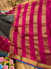 Slate grey and pink Mysore silk