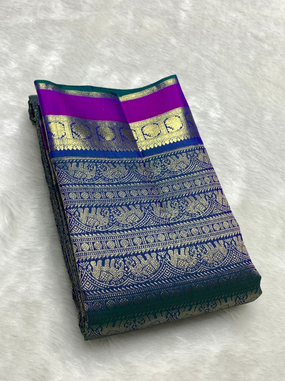 Blue and Magenta Pure Kanchi Pattu
