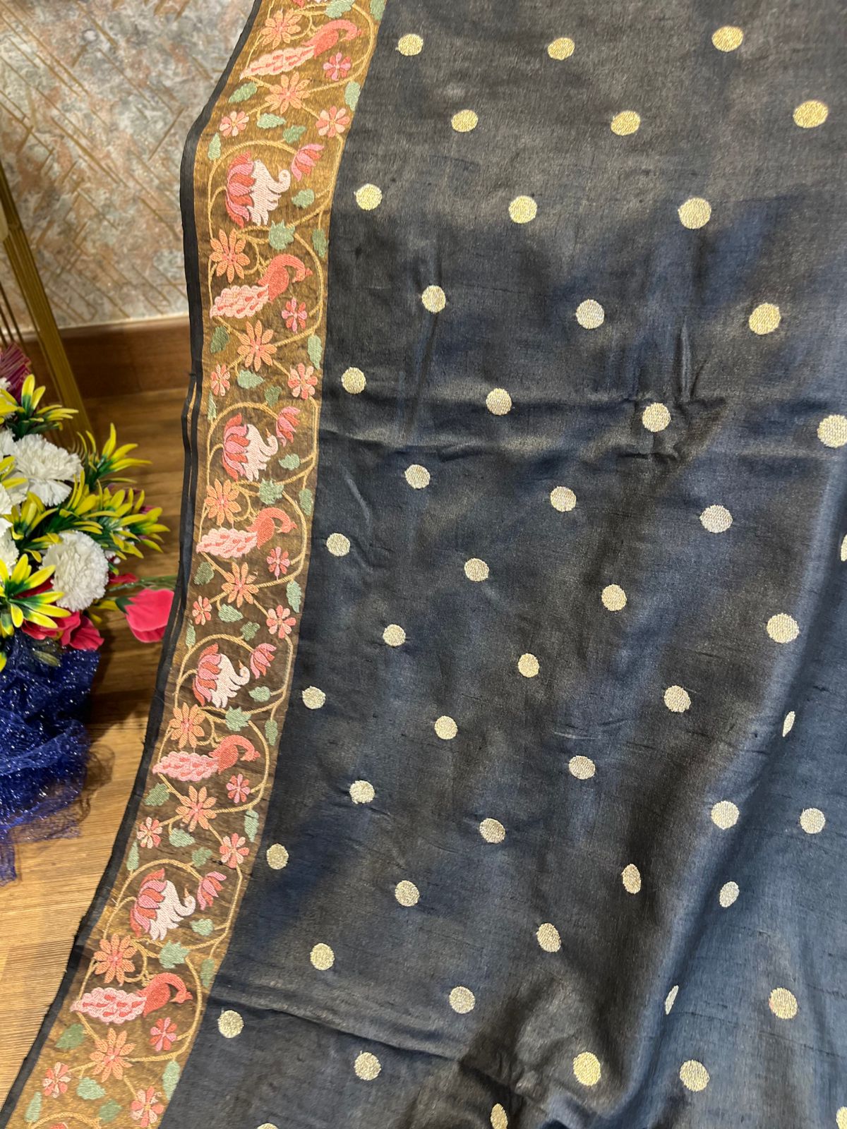 Black Shade Pure Tussar Saree