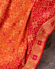 Deep Orange and Red Pure Banarasi Silk