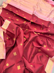 Maroon and Rose Pink Pure Kanchi Vintage Pattu