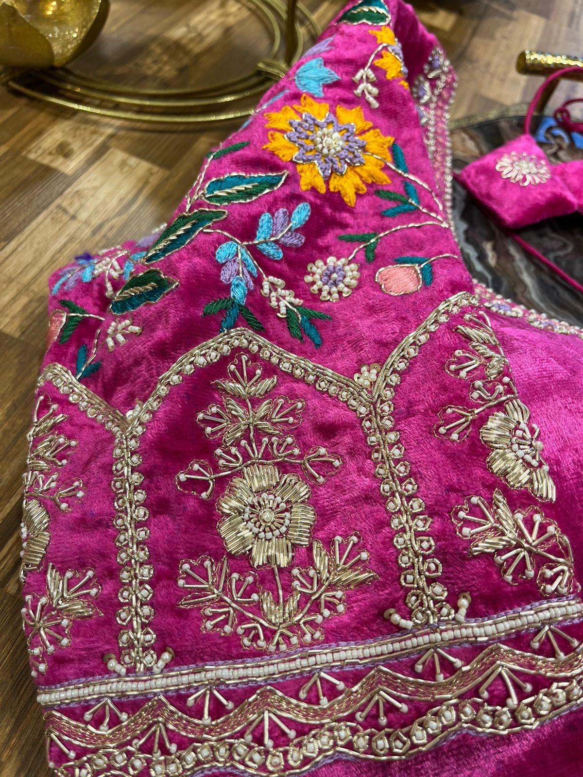 Rani Pink Velvet Handworked Blouse