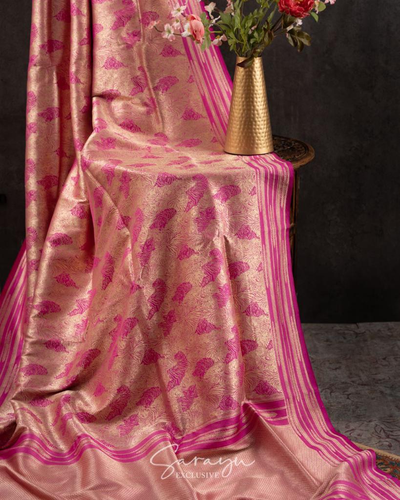 Statement Pink Raw mango Brocade Banarasi silk