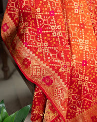 Deep Orange and Red Pure Banarasi Silk