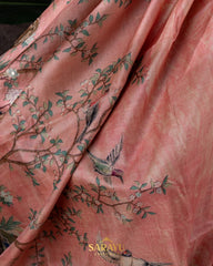 Beautiful Peach And Pink Designer Exclusive Tussar Silk