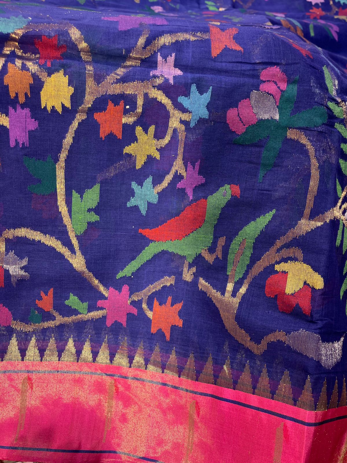 Blue and Pink Tissue Paithani Border