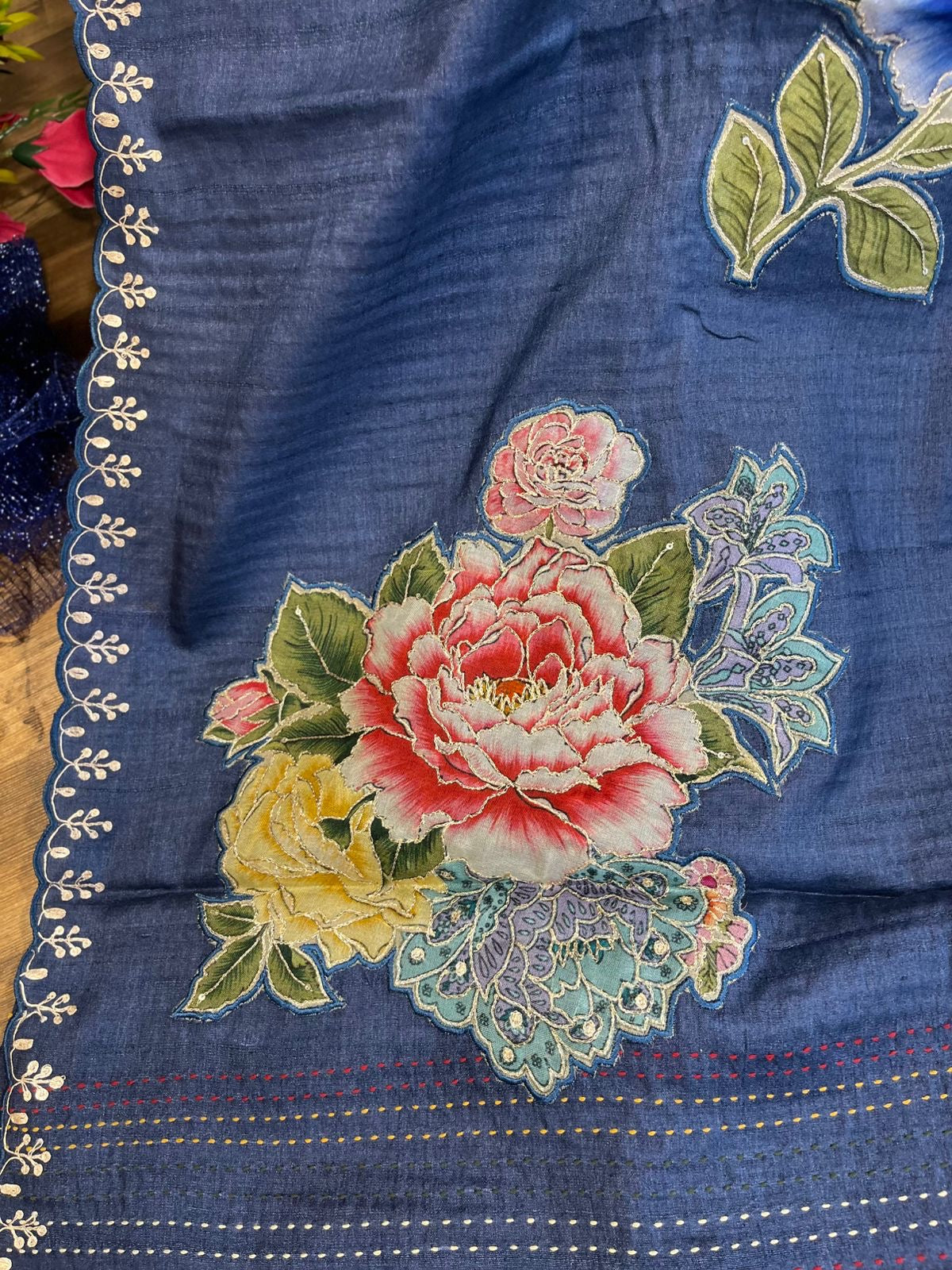 Navy Shade Pure Tussar Saree