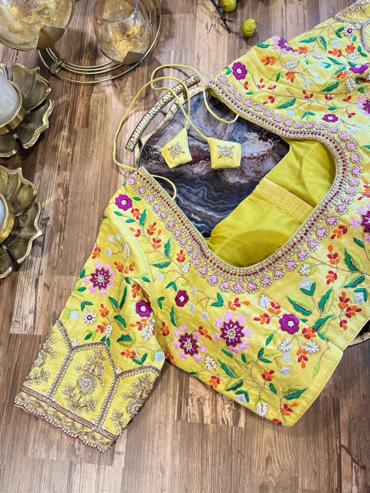 Intricately Handworked Yelloe Rawsilk Blouse