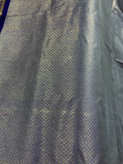 Grey and Deep Navy toned allover  Gadwal brocade saree