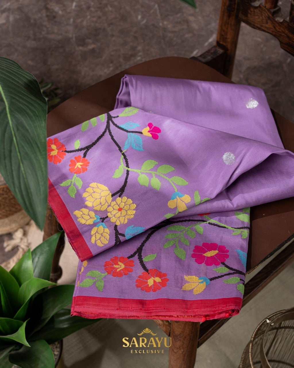 Lavender And Red Pure Real Zari Exclusive Kota