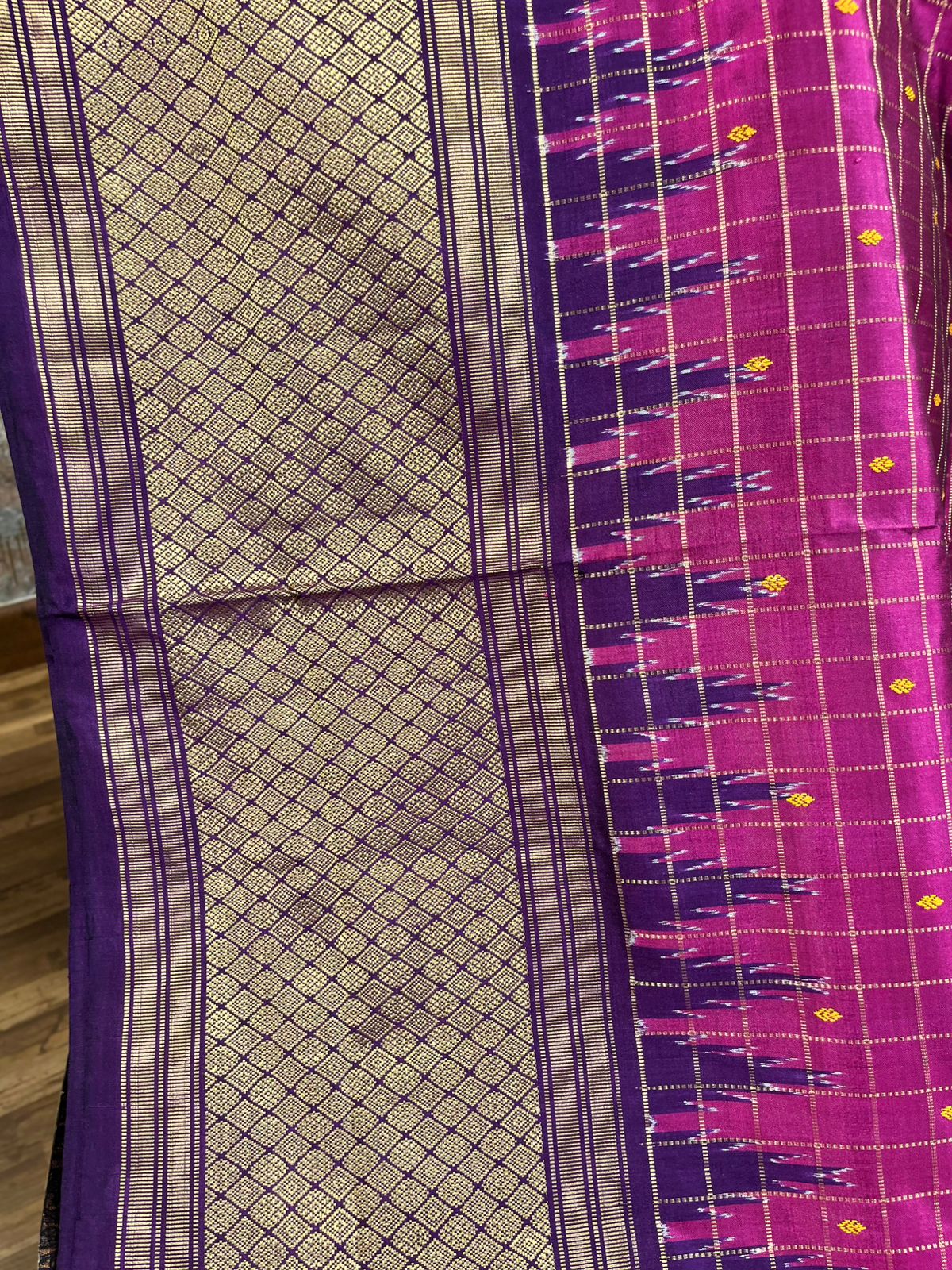 Pink Checkered Ikkat Pattu