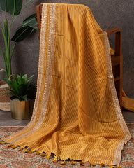 Deep Mustard Yellow crape silk fancy saree