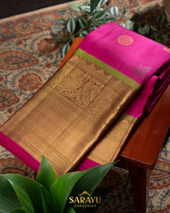 Bright Rani Pink and Green Color Combination Gadwal Pattu