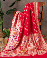 Bright Red Laheria Pattern Tussar