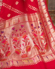 Bright Red Laheria Pattern Tussar