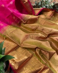Bright Rani Pink and Green Color Combination Gadwal Pattu