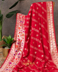 Bright Red Laheria Pattern Tussar