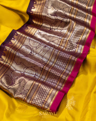 Musturd Yellow and Brown Pure Gadwal Silk