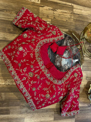 Pure Red Rawsilk Handworked Blouse