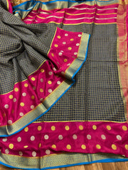 Slate grey and pink Mysore silk
