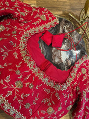 Pure Red Rawsilk Handworked Blouse