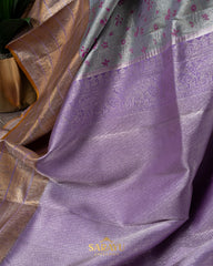 Soft powder blue and lavender brocade Kanchi pure silk