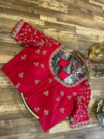 Pure Red Rawsilk Handworked Blouse