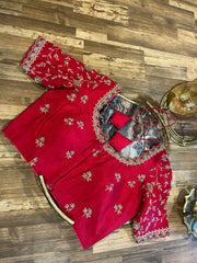 Pure Red Rawsilk Handworked Blouse
