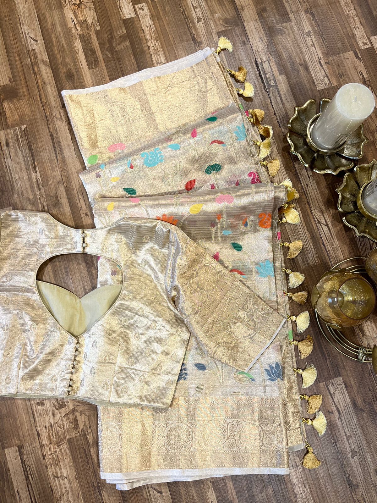 Beige Fancy Tissue Silk