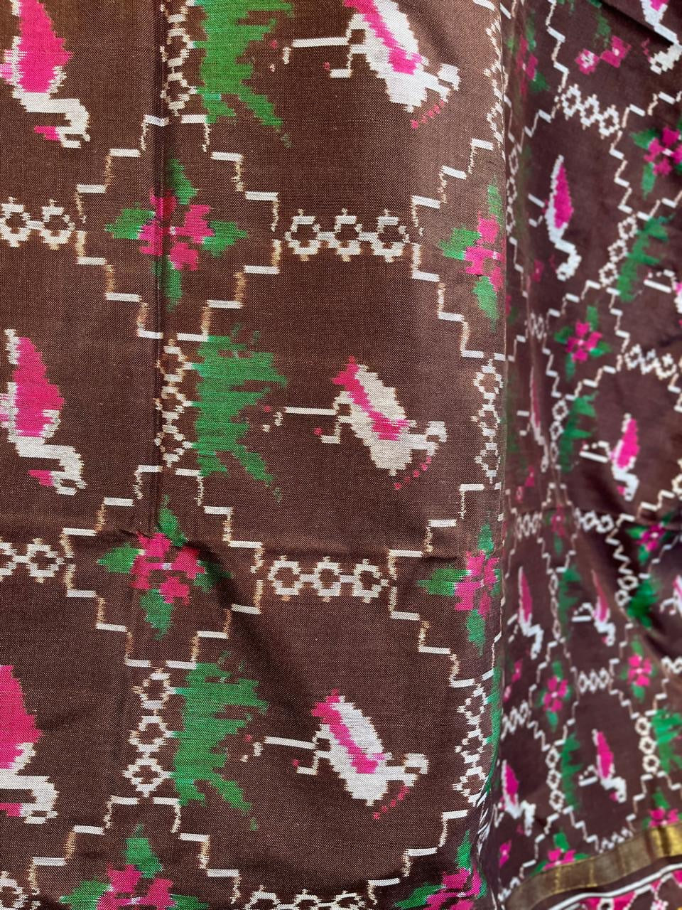 Brown and green Twill ikkat