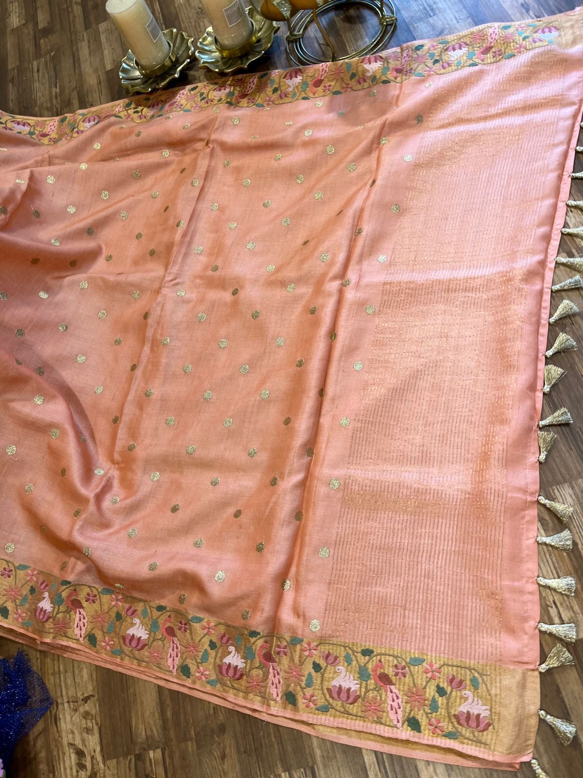 Peach Shade Pure Tussar Saree