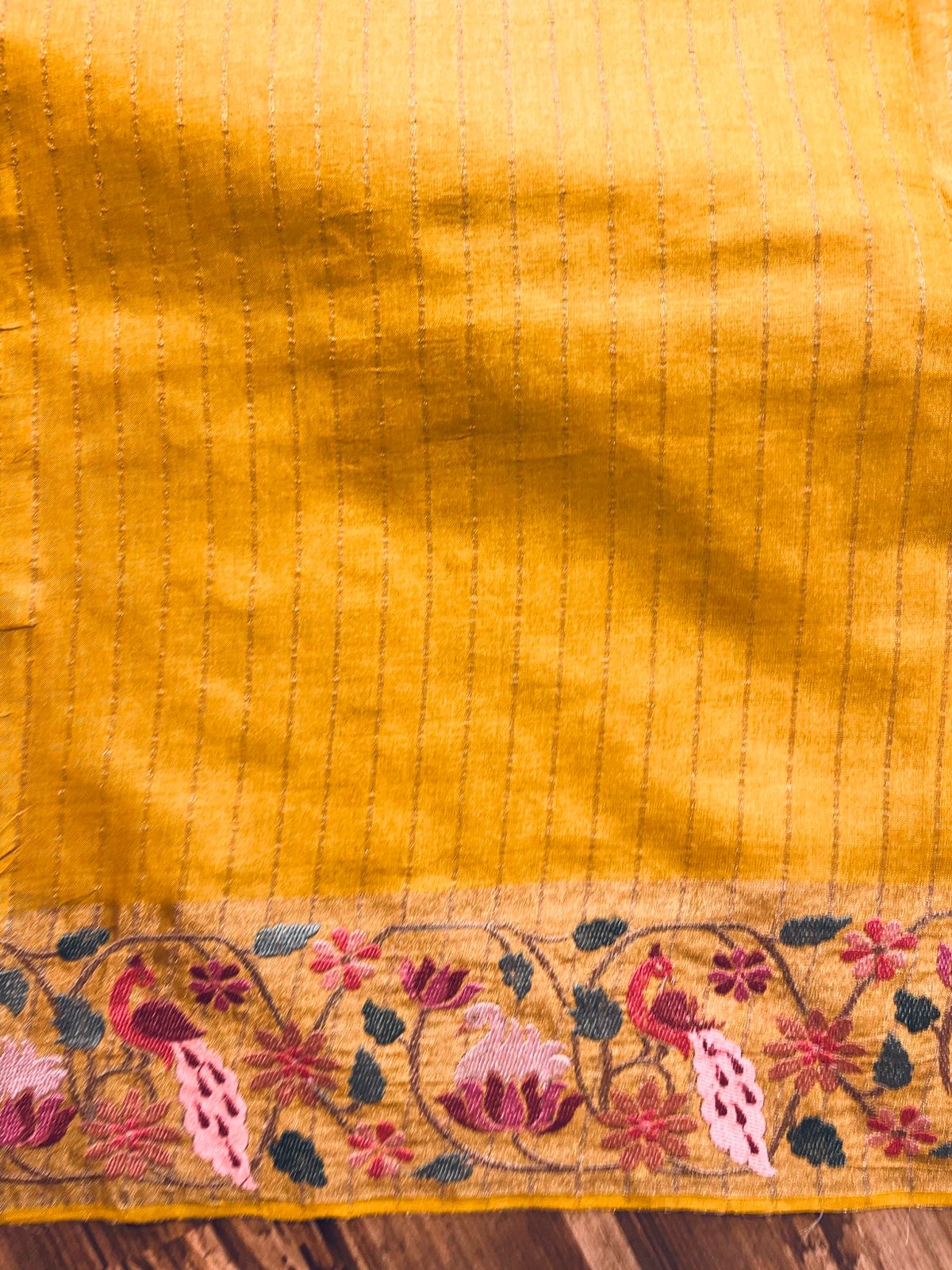 Mustard Yellow Shade Pure Tussar Saree