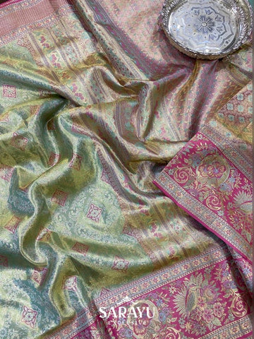 Pista Green Exclusive Meena Weave Soft Drape Tissue Kanchi Pattu