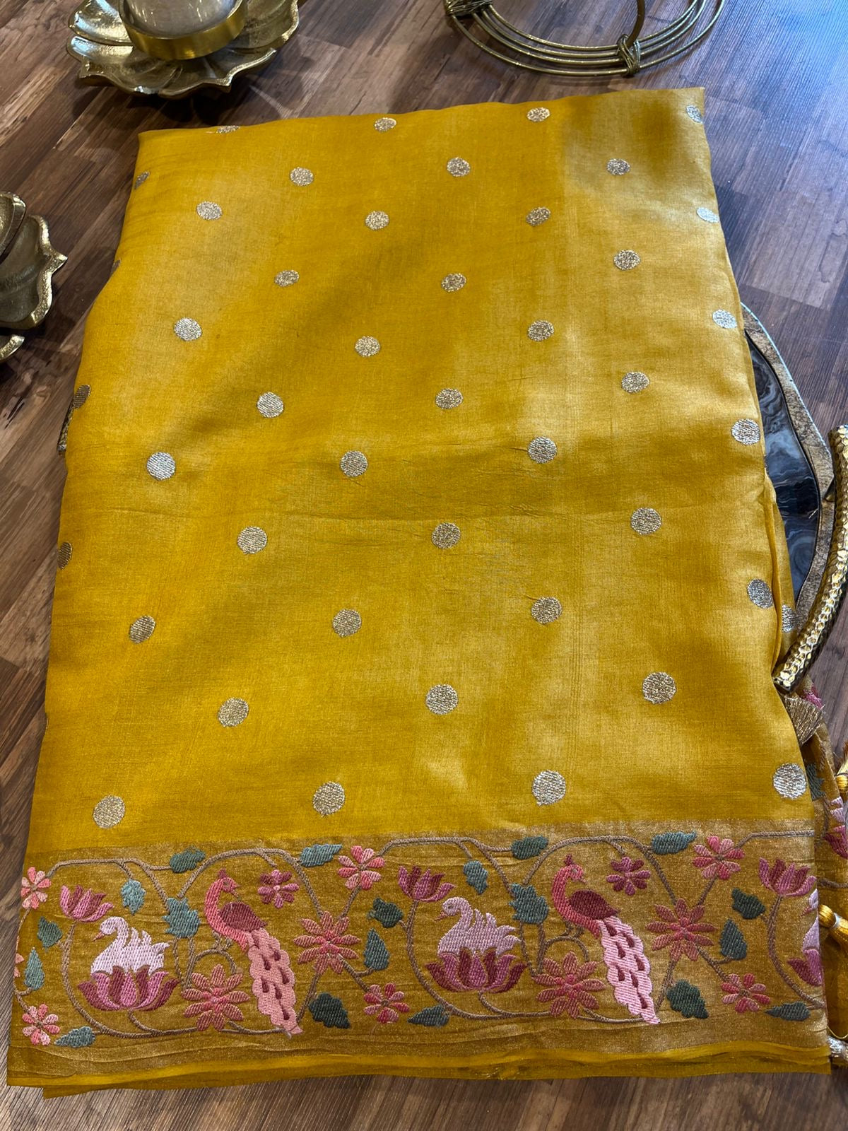 Mustard Yellow Shade Pure Tussar Saree