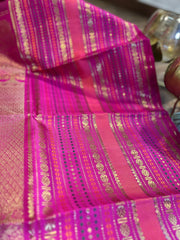 Mahendi Green and Magenta Pink Kanchi Pattu