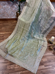 Pastel Green Tissue Handloom Handworked Organza Saree