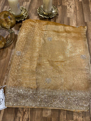 Golden Tissue Handloom Handworked Organza Saree