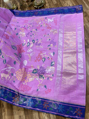 Lilac and Blue Poduru Khadi jamdhani