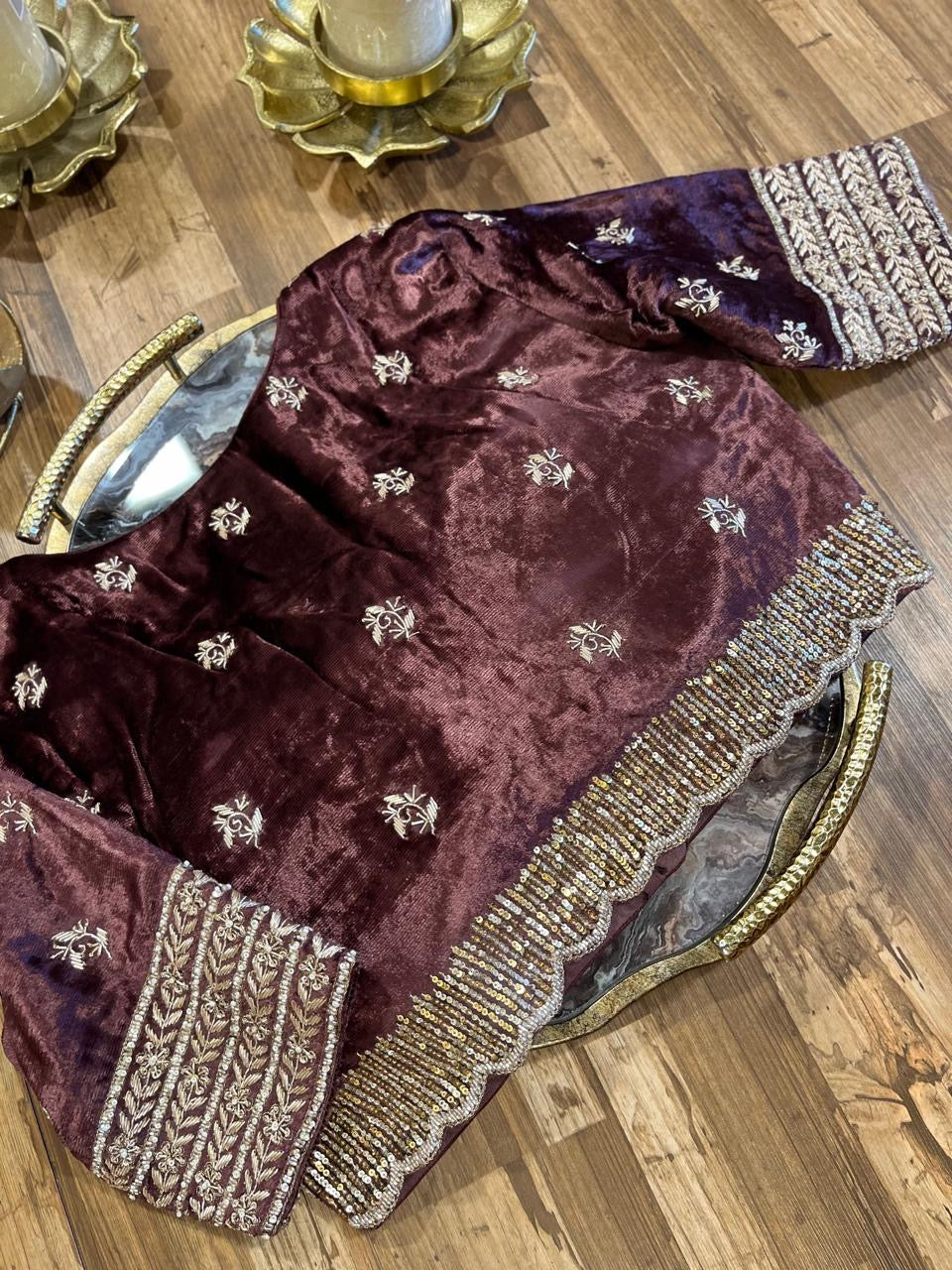 Chocolate Brown Velvet Handworked Blouse