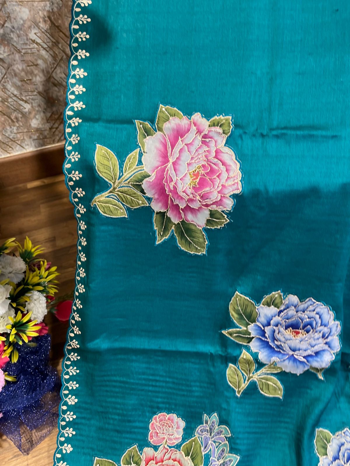 Peacock Blue Shade Pure Tussar Saree