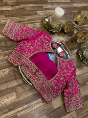 Fuchsia pink Rawsilk All Over Handworked Blouse