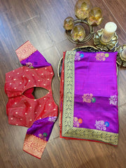 Red and Purple Combination Fancy Kota and Banaras Fusion