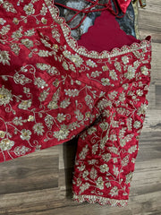 Red intricate All Over Silk Blouse