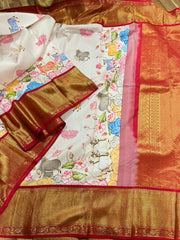 White Pure Kanchi Digital Silk