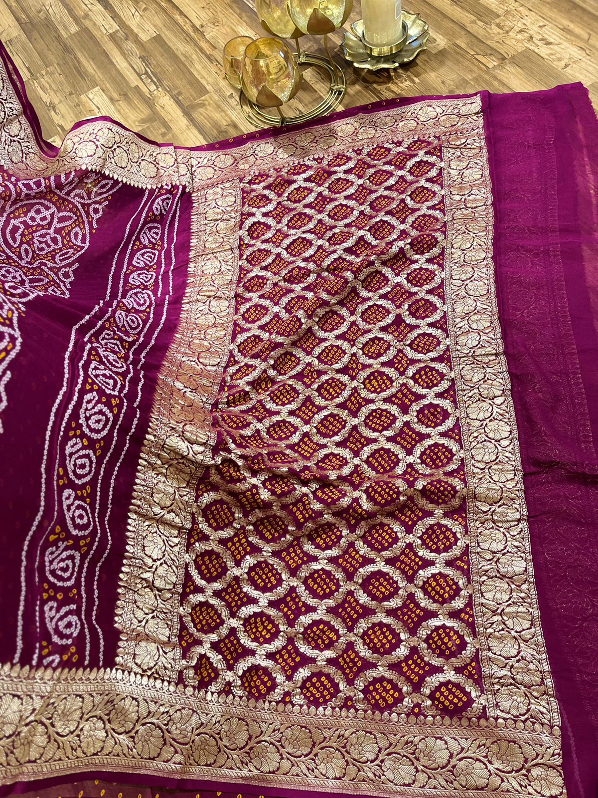 Wine Rai Pure Hand Bandhini Georgette