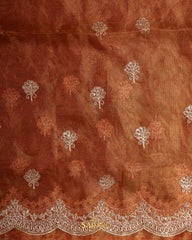 Rust Orange Pure Organza All Over Handwork Embroidered and Saree